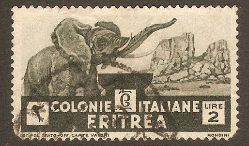 Eritrea 1933 2l Blackish green - African Elephant. SG206.